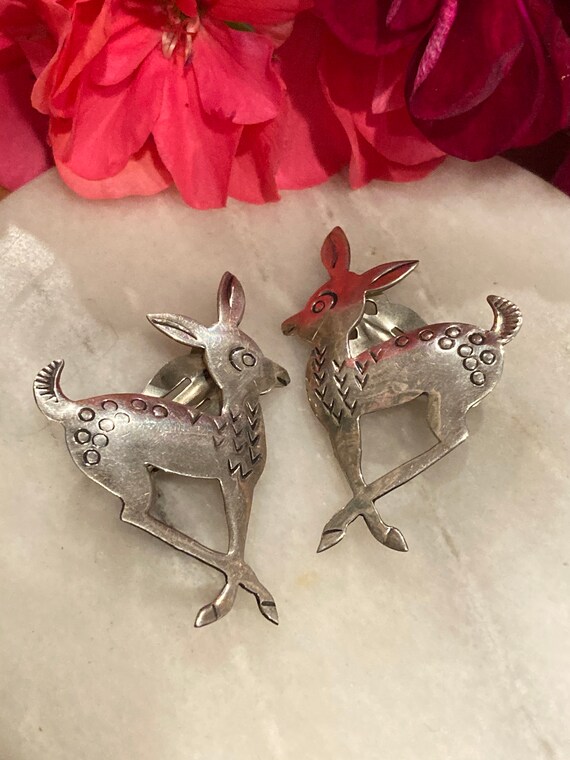 T.S. Sterling Silver Deer Earrings, Clip On Earri… - image 10