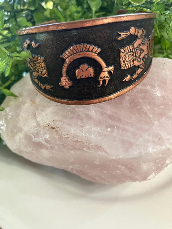 Native SW Solid Copper Cuff Bracelet Buffalo Danc… - image 7