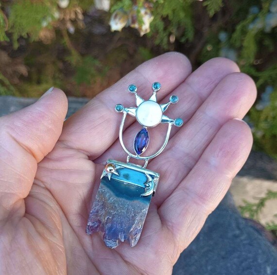 Celestial Sterling Silver Pendant, Hinged, Amethy… - image 8