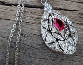 SKI LANKA Garnet Necklace, 18" 925 Chain, Birthstone Necklace, January Present, Wedding Bridal Prom Wear, Gifts For Her, Semi-Precious Stone