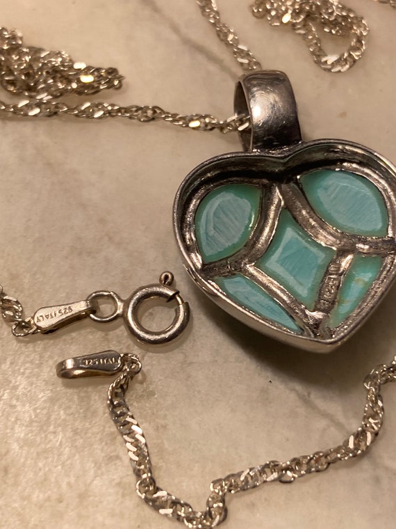 Turquoise and Sterling Heart Pendant & 18” 925 It… - image 8