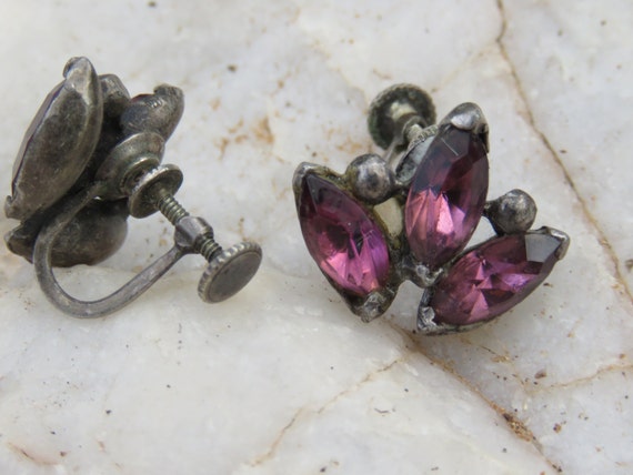 Vintage Amethyst Screw Back Earrings, 1930s, Vale… - image 2