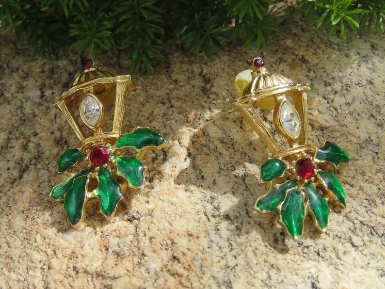 Christmas Lamp Post Earring Xmas Lantern Earrings Pierced Ears Large Holiday Light Stud Earrings Holiday Wear Winter Wonderland Jewelry