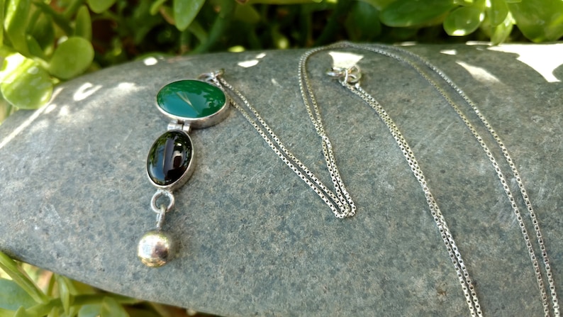 Sterling silver Jade green necklace Bohemian jewelry Onyx necklace Onyx jewelry Necklaces Christmas Jewelry Navajo Jewelry tribal