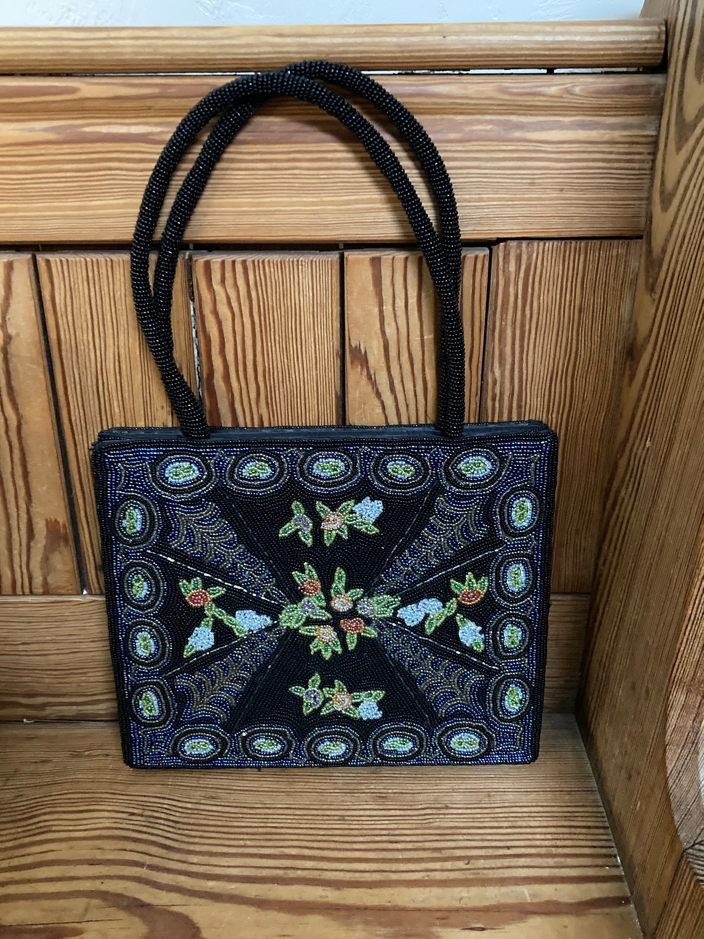 バッグ Vintage / Beads bag Beaded Floral Handbag, Seed Beads Purse. - Etsy
