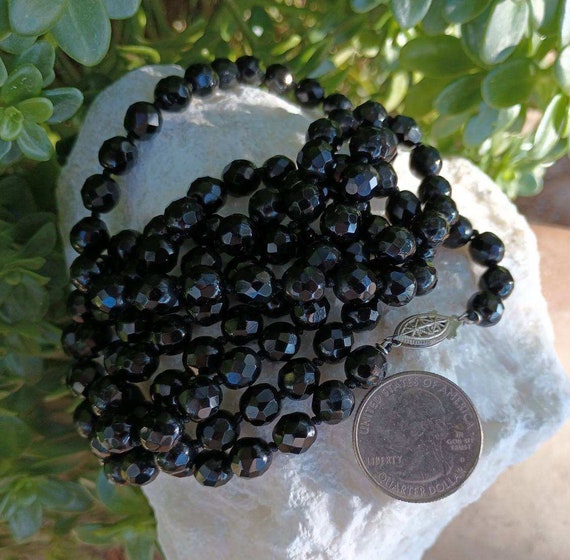 Faceted Jet Black Glass Beaded Necklace, Vintage … - image 8