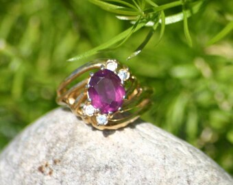 18K HGF Gold Amethyst Ring, Gold Ring, Vintage Ring, Costume Ring, Valentine&#39;s Day gift, February birthstone jewelry, gifts for her, purple