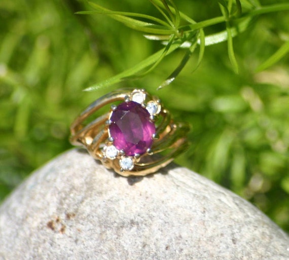 18K HGF Gold Amethyst Ring, Gold Ring, Vintage Ri… - image 1