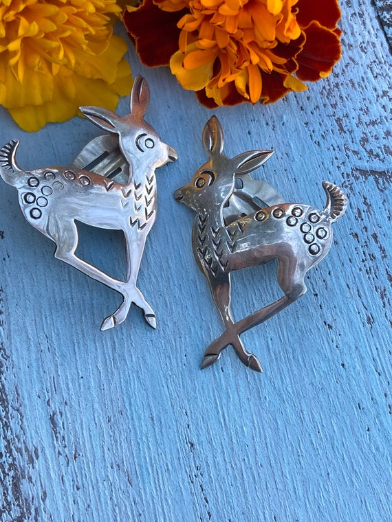 T.S. Sterling Silver Deer Earrings, Clip On Earri… - image 2