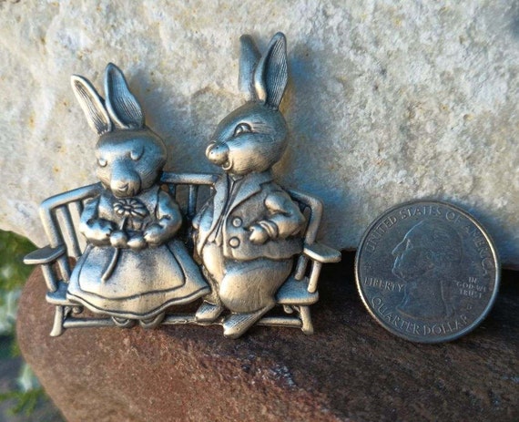 JJ JONETTE Rabbit Couple Brooch, Vintage Jewelry,… - image 3