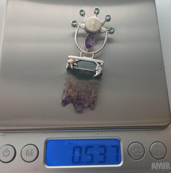 Celestial Sterling Silver Pendant, Hinged, Amethy… - image 10