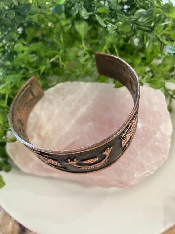 Native SW Solid Copper Cuff Bracelet Buffalo Danc… - image 3