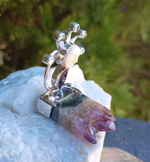 Celestial Sterling Silver Pendant, Hinged, Amethy… - image 3