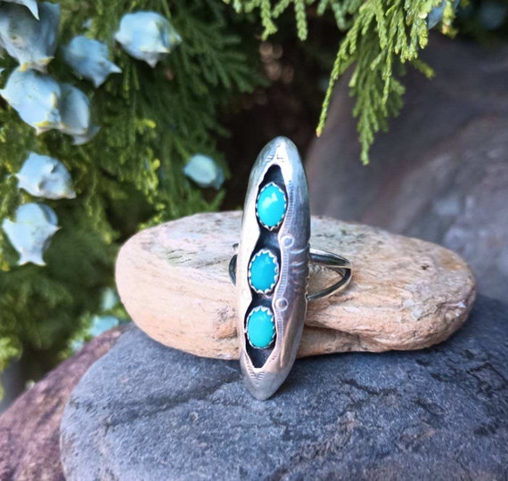 Sterling Silver Turquoise Ring, Native American 9… - image 3