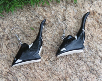 Killer Whale Dangle & Drop Earrings, Black and White Shark, Ocean Animal Jewelry, Manatee Earrings, Light Weight Earrings, Free Willy