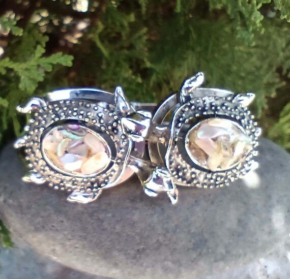 Abalone Shell Turtle Bracelet, Hinged, Vintage Co… - image 1