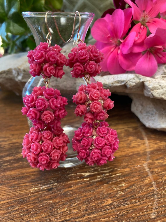 Flower Ball Dangle & Drop Earrings, Magenta Pink R