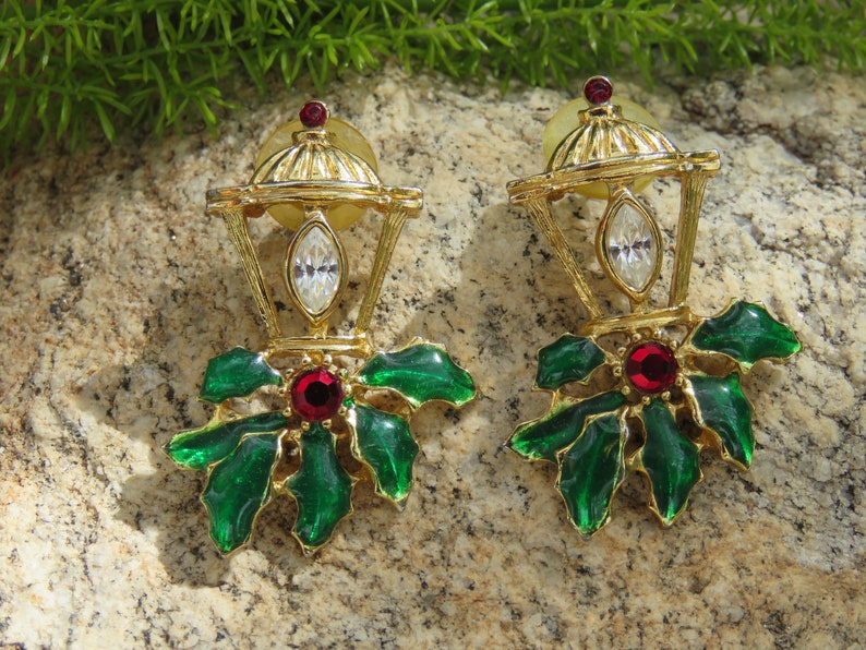 Christmas Lamp Post Earring Xmas Lantern Earrings Pierced Ears Large Holiday Light Stud Earrings Holiday Wear Winter Wonderland Jewelry