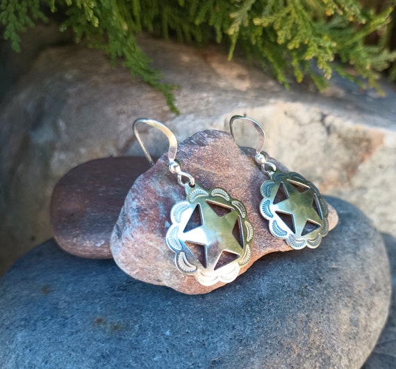 Sterling Silver Concho Earrings, Signed Sun West … - image 5