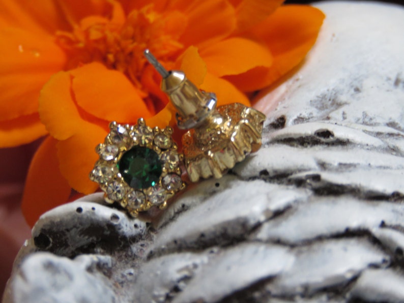 Emerald Green /& Cubic Zirconia Rhinestone Jewelry Dainty Emerald Post Earrings Stud Earrings May Birthstone ChristmasHoliday Jewelry