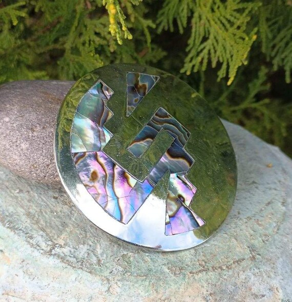 Abalone Shell Inlay Pendant & Brooch, Alpaca Mexi… - image 3