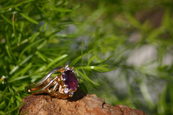 18K HGF Gold Amethyst Ring, Gold Ring, Vintage Ri… - image 4