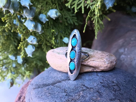 Sterling Silver Turquoise Ring, Native American 9… - image 4