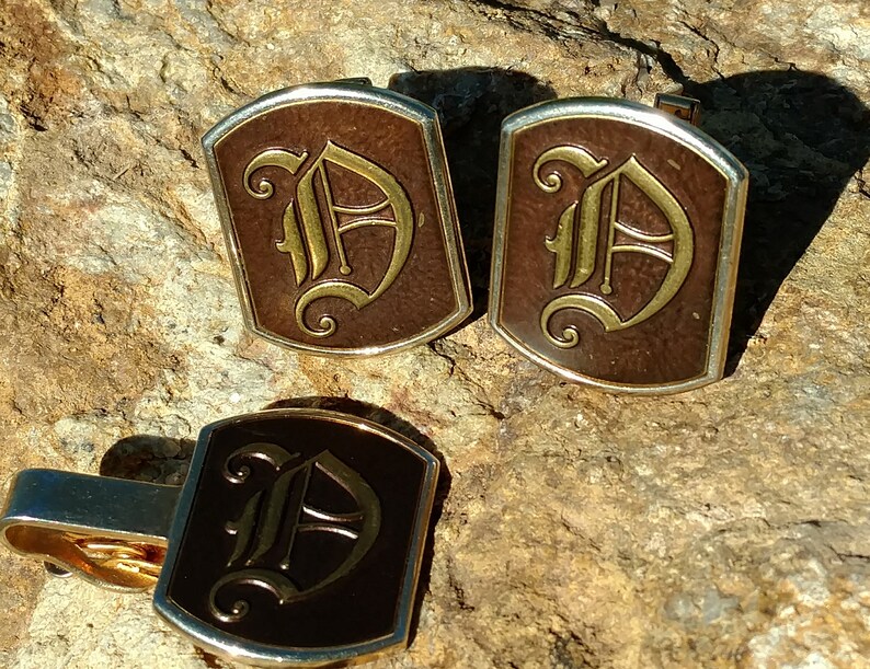 Wedding gifts for him tie tack Swank cufflinks and tie clip Christmas Vintage apparel men/'s fashion brown Swank Jewelry tuxedo