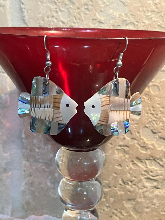 Abalone inlay shell fish earrings dangling earrin… - image 7