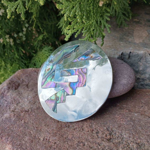 Abalone Shell Inlay Pendant & Brooch, Alpaca Mexi… - image 2