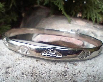 Sterling Silver Bangle Bracelet Hecho En Mexico, Stamped Pyramid