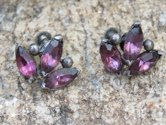 Vintage Amethyst Screw Back Earrings, 1930s, Vale… - image 1