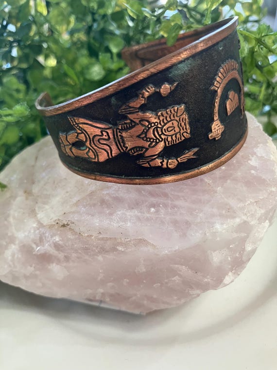 Native SW Solid Copper Cuff Bracelet Buffalo Danc… - image 5