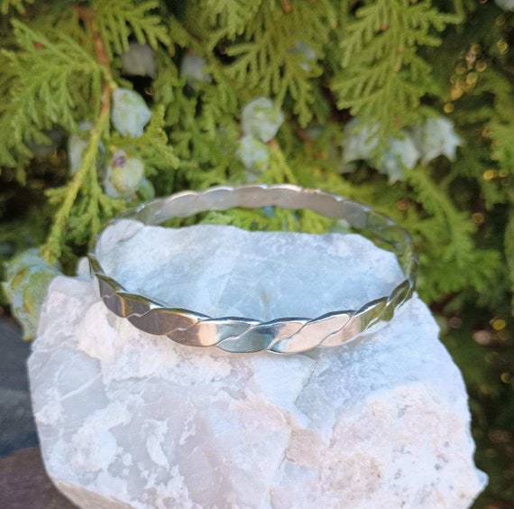 Sterling Silver Bangle Bracelet, Flat Braided, Vi… - image 2