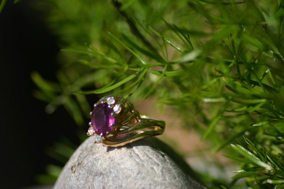 18K HGF Gold Amethyst Ring, Gold Ring, Vintage Ri… - image 2