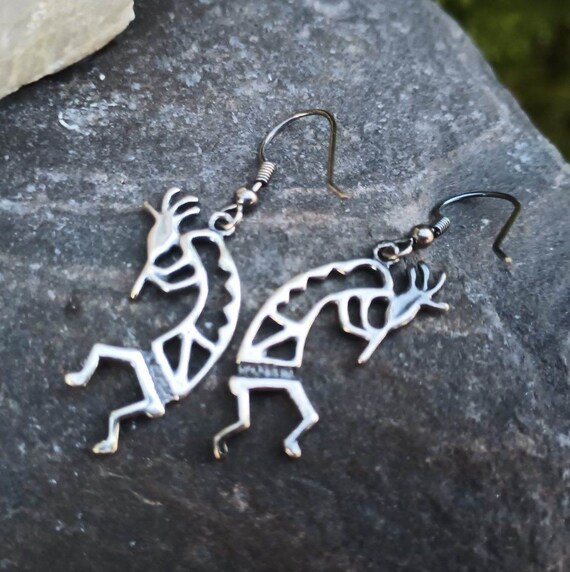 Kokopelli Silver Earrings, Native American Design… - image 7