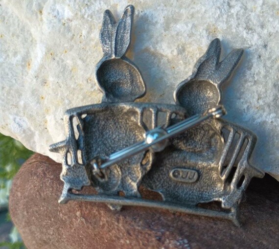 JJ JONETTE Rabbit Couple Brooch, Vintage Jewelry,… - image 6