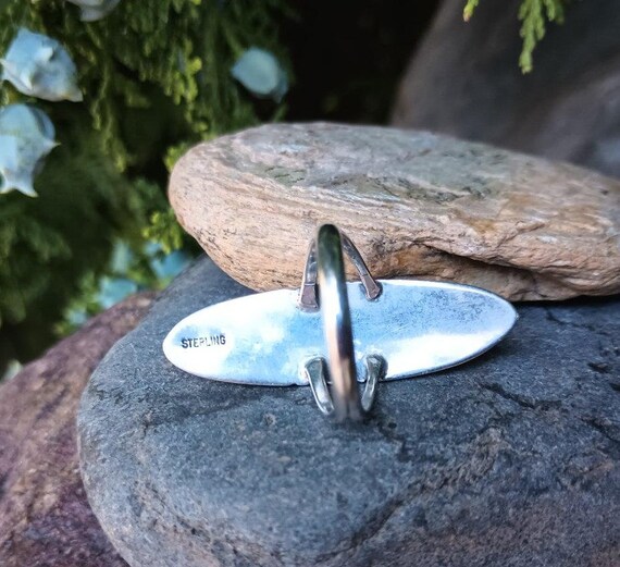 Sterling Silver Turquoise Ring, Native American 9… - image 6