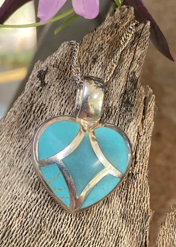 Turquoise and Sterling Heart Pendant & 18” 925 It… - image 10