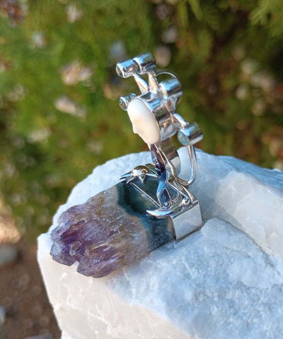 Celestial Sterling Silver Pendant, Hinged, Amethy… - image 4