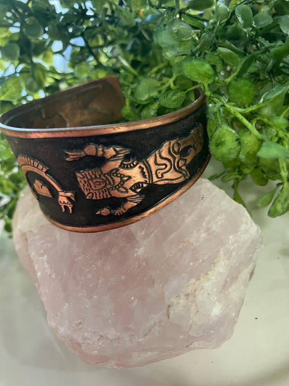 Native SW Solid Copper Cuff Bracelet Buffalo Danc… - image 6