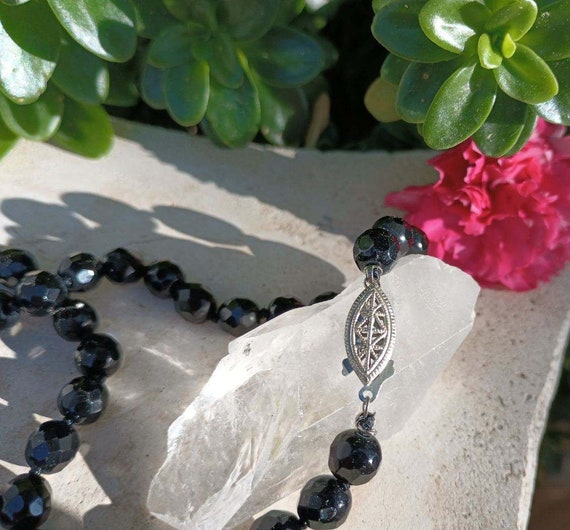 Faceted Jet Black Glass Beaded Necklace, Vintage … - image 5