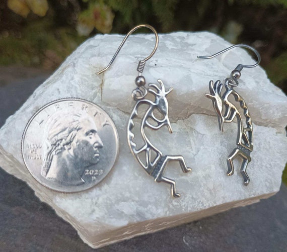 Kokopelli Silver Earrings, Native American Design… - image 6