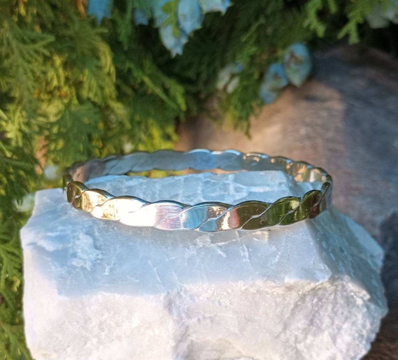 Sterling Silver Bangle Bracelet, Flat Braided, Vi… - image 1