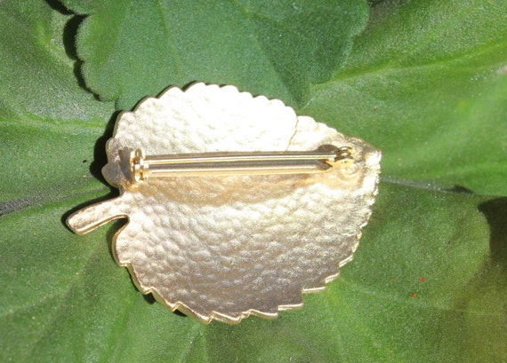 Vintage Leaf Brooch, Autumn Fall Golden Leaf Pin,… - image 4