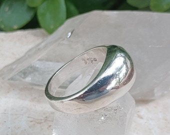 Sterling Silver Ring, Vintage Mexican 925 Jewelry, Made In Mexico, Size 6 3/4, Modern Wide Tapered Band Heavy Weight, Women&#39;s, Men&#39;s, Unisex