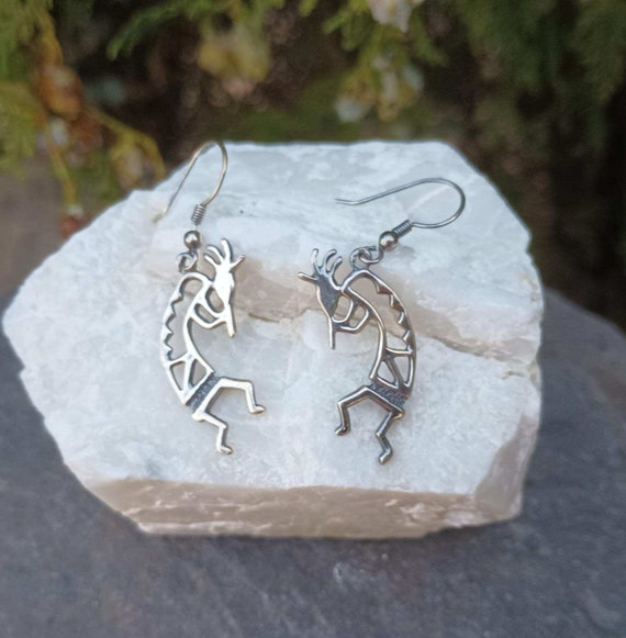 Kokopelli Silver Earrings, Native American Design… - image 5