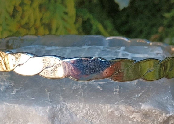 Sterling Silver Bangle Bracelet, Flat Braided, Vi… - image 4
