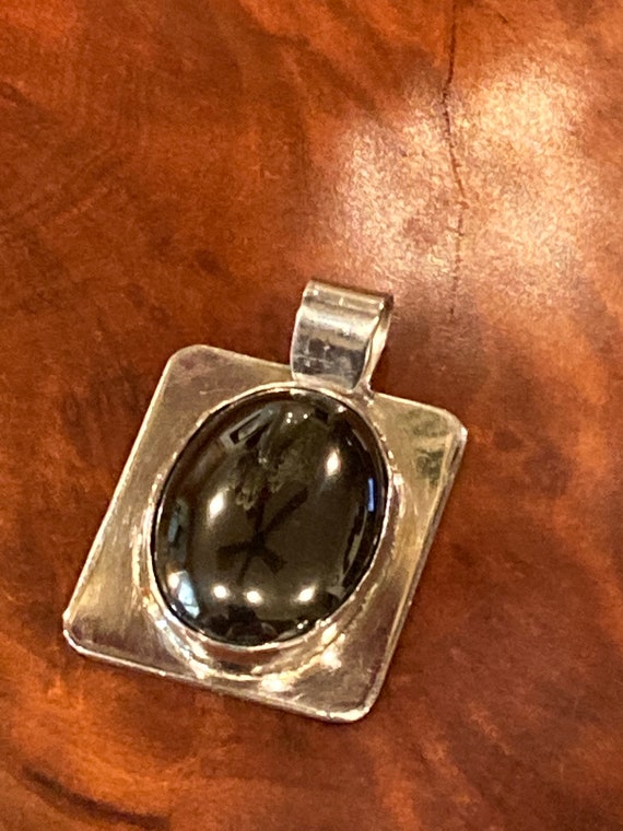Handmade Sterling Silver Black Onyx Pendant, Vint… - image 5