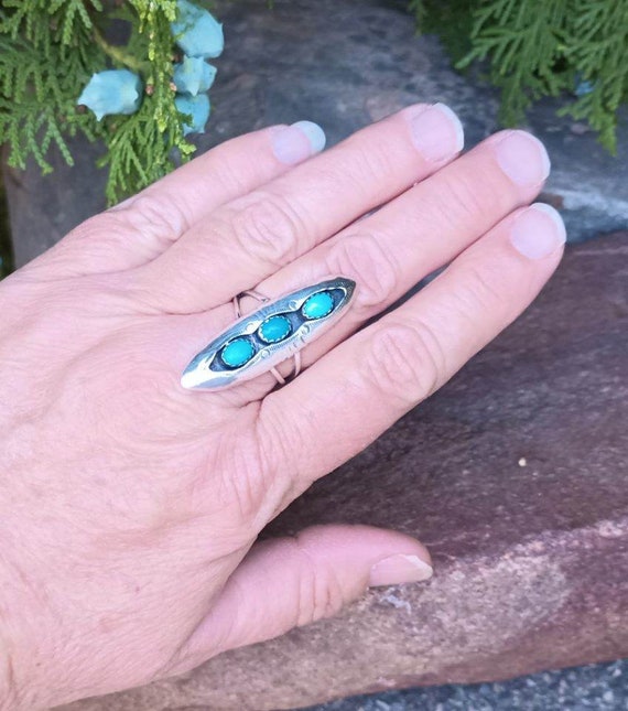 Sterling Silver Turquoise Ring, Native American 9… - image 8